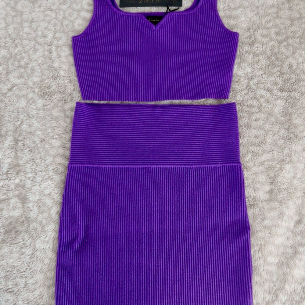 House of Harlow 1960 Vibrant Purple Ribbed 2 Piece Set